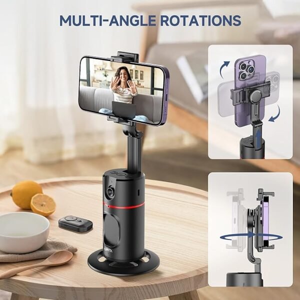 qirita Auto Face Tracking Tripod,No App,Smart Shooting Phone Holder With Remote,360° Rotation Body Phone Camera Mount Extendable Body Smart Tracking For Vlog/Tik Tok,Rechargeable Battery(Black) - Image 4