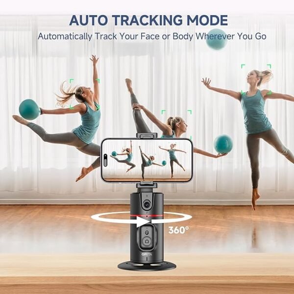 qirita Auto Face Tracking Tripod,No App,Smart Shooting Phone Holder With Remote,360° Rotation Body Phone Camera Mount Extendable Body Smart Tracking For Vlog/Tik Tok,Rechargeable Battery(Black) - Image 5